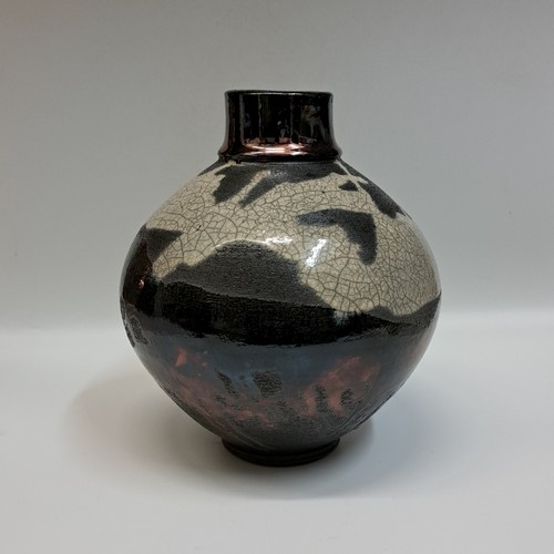 Click to view detail for #230407 Raku Black, Copper, White Crackle  9x7 $32